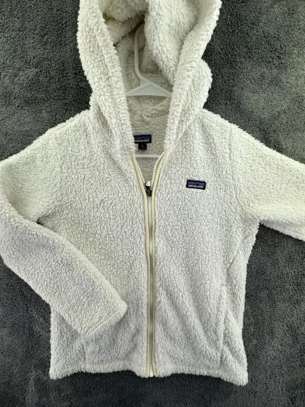 Patagonia Girls Hooded Jacket Hoodie Ivory White XL 14 W/ Logo Full Zip Soft